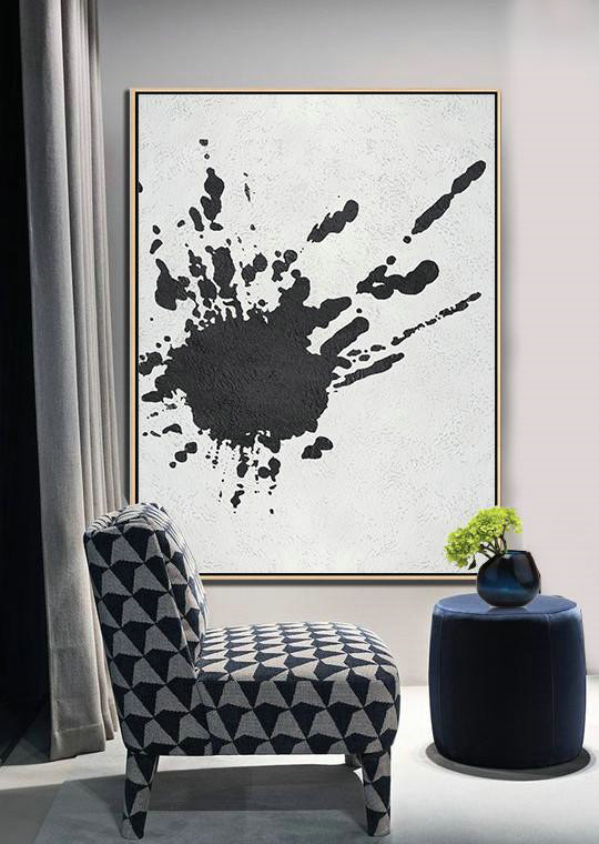 Art Work,Black And White Minimalist Painting On Canvas - Abstract Painting Modern Art